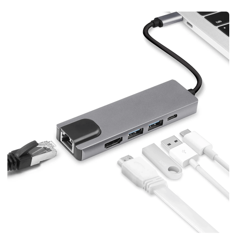 Board-x Hub 5 in 1 from Usb C to 4k Hdmi, Rj45 Ethernet, Usb 3.0, 100w PD
