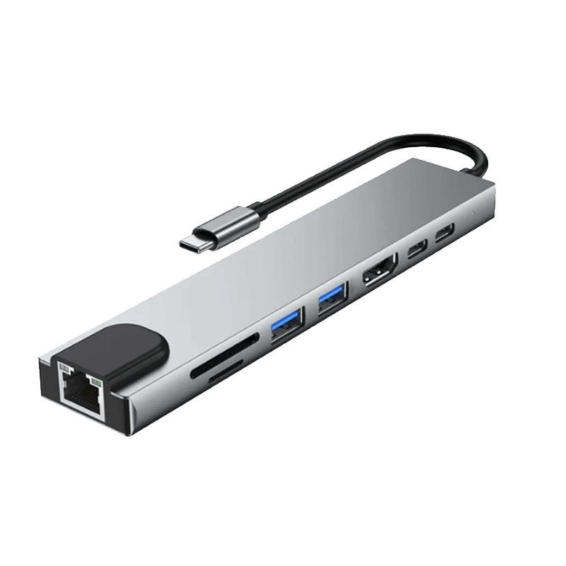 Board-x Hub 8-In-1 Usb-c Male to 4K HDMI, 100W PD, USB 3.0, RJ45 Ethernet, SD/TF Card Reader Female