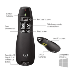 Logitech Pointer Laser Presenter Wireless R400 Black 10 meters