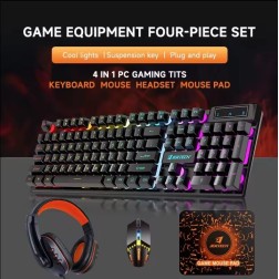 Jertech Set 4 In 1 Keyboard Mouse Headset Mousepad CT4-01 EN Wired Gaming Mechanical Black