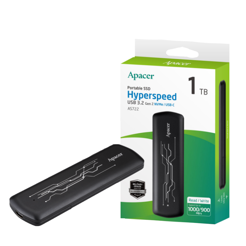 Apacer Ssd Portable 512Gb AS722 USB 3.2 Gen2 Nvme type C AP512GAS722B-1