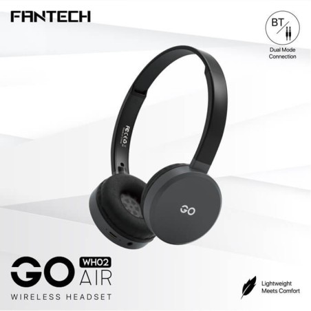 Fantech Headphones Wh02 Go Wireless Dual Mode Connection Bt5.0 & 3.5Mm Jack Gaming (Gray)