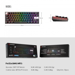 Fantech Keyboard Mk857 Maxfit61 Rgb Bluetooth, Wireless And Wired Mechanical Gaming (Black)