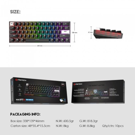 Fantech Keyboard Mk857 Maxfit61 Rgb Bluetooth, Wireless And Wired Mechanical Gaming (Black)