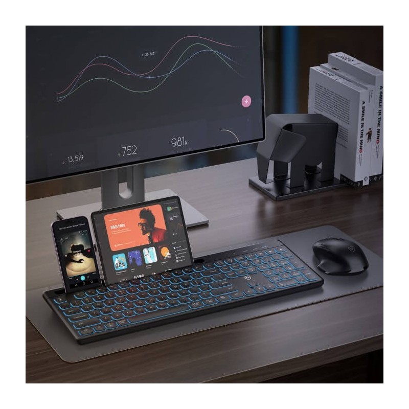 Micropack Keyboard & Mouse Akm-240W 3 Modes Wireless Combo Backlit 7 Colors Rechargeable
