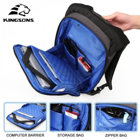 kingsons backpack With Lock Password Ks3149W, 15.6 Inch, Dark Gray,Water-Resistant, Light Weight