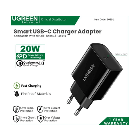 Ugreen Adapter Pd 20W Usb-C Cell Phone Fast Charger