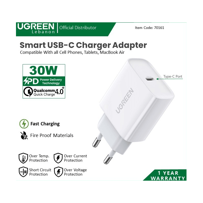 Ugreen Adapter Pd 30W Usb-C Phone & Macbook Charger
