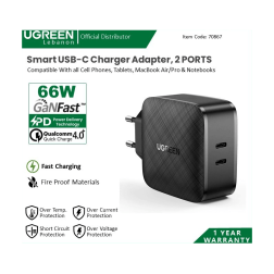 Ugreen Charger Pd 66W Dual Usb-C Gan Tech For Phone, Macbook & Laptop