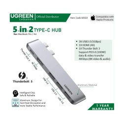 Ugreen 5-In-2 Usb-C Hub Docking Station Adapter For Macbook Pro/Air (4k Hdmi + 3*Usb3.0 + Usb C Pd 100w) 60559