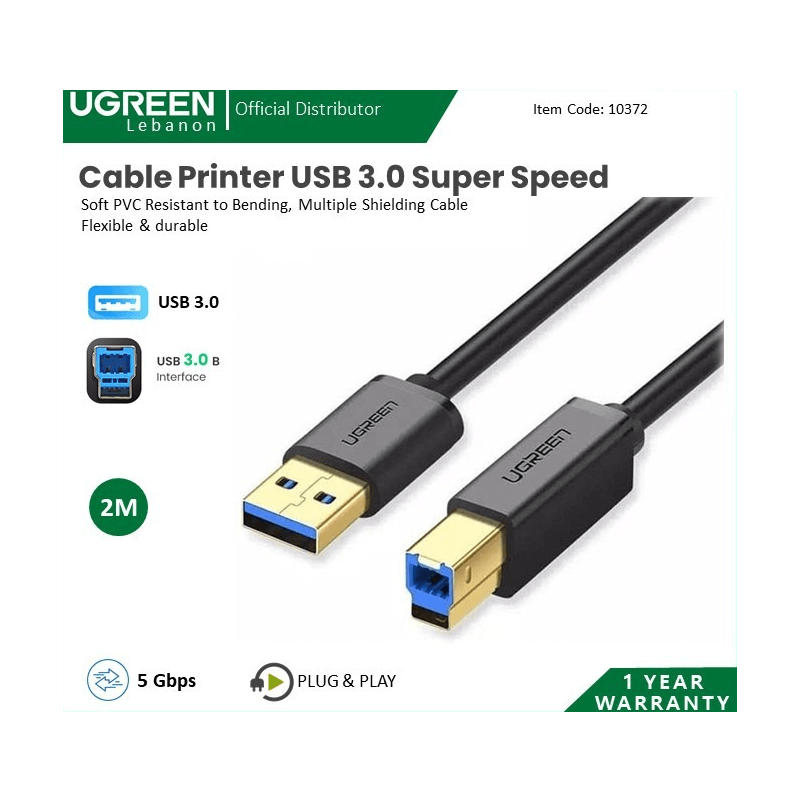 Ugreen Cable Printer Usb 3.0 2m Super Speed 10372 Ugreen Cable Printer Usb 3.0 2m Super Speed 10372