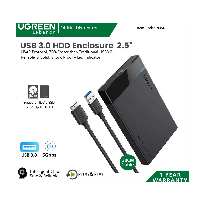 Ugreen Enclosure Usb 3.0 For 2.5 Inch Hdd/Ssd 30848 Ugreen Enclosure Usb 3.0 For 2.5 Inch Hdd/Ssd 30848