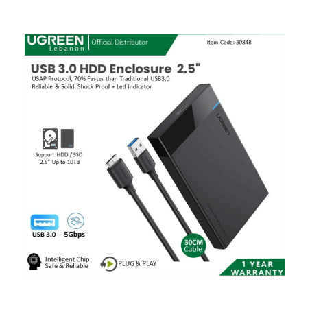 Ugreen Usb 3.0 Enclosure For 2.5 Inch Hdd/Ssd 30848