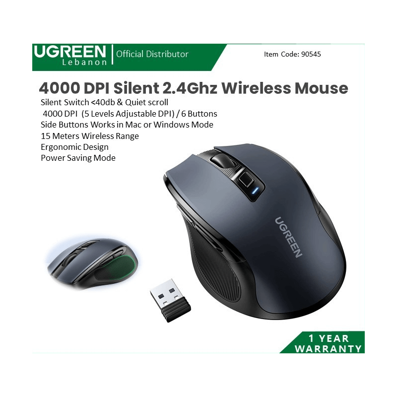 Ugreen Mouse 4000 Dpi Silent 2.4Ghz Wireless 90545