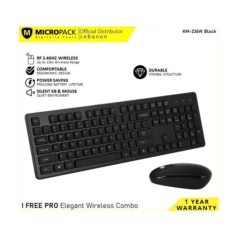 MICROPACK KM-236W IFREE PRO ELEGANT WIRELESS COMBO KEYBOARD & MOUSE (BLACK) MICROPACK KM-236W IFREE PRO ELEGANT WIRELESS COMBO KEYBOARD & MOUSE (BLACK)