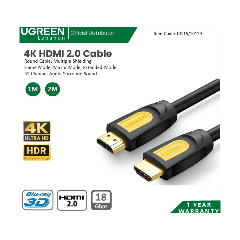 Ugreen Cable 4K Hdmi 2.0 Round Hd101 2M Ugreen Cable 4K Hdmi 2.0 Round Hd101 2M
