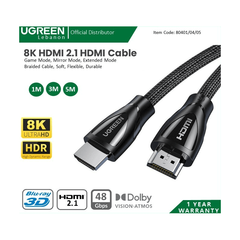Ugreen 8k Hdmi 2.1 Braided Cable Hd140 3m