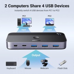 UGREEN 2 IN 4 OUT USB 3.0 SWITCH BOX , 2 PCS SHARE 4 DEVICES (3 X USB-A 3.0 + 1 USB-C) CM662 - 15705