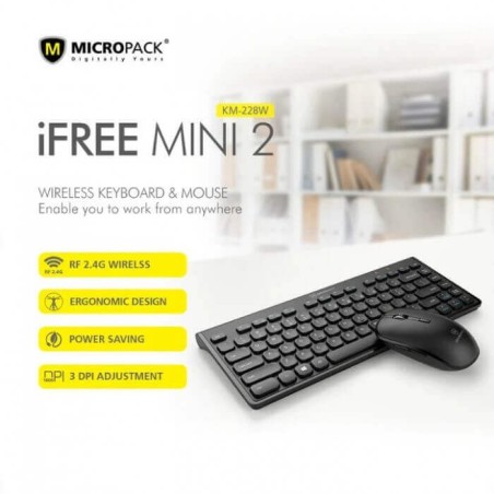 Micropack ARABIC Keyboard & Mouse Km-228W Wireless Combo Ultra Slim & Ergo Design