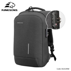 kingsons backpack With Lock Password Ks3149W, 13.3 Inch, Dark Gray,Water-Resistant, Light Weight