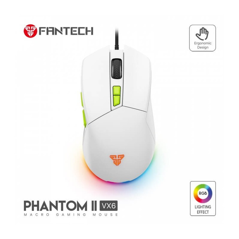 FANTECH VX6 PHANTOM II MACRO RGB GAMING MOUSE (WHITE) FANTECH VX6 PHANTOM II MACRO RGB GAMING MOUSE (WHITE)